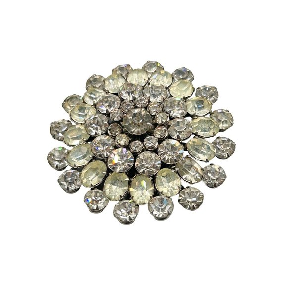 Vintage Signed Coro Clear Rhinestones Brooch Layered Sunburst Dimensional Pin - Picture 1 of 6
